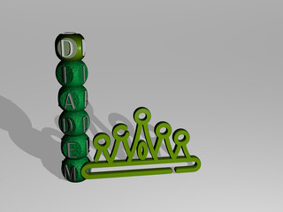 DIADEM 3D icon and dice letter text. 3D illustration. crown and beautiful