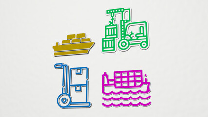 freight colorful set of icons. 3D illustration. cargo and business