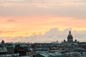 Deurstickers Saint Petersburg suset cityscape with dome of Saint Isaac's cathedral © Дэн Едрышов