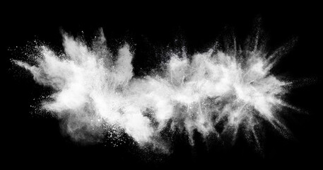 Explosion of white powder Hi Resolution isolated on black background. 