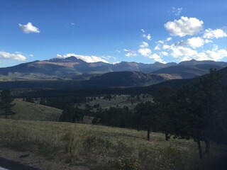 Landscape view of grassy countryside mountains