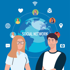 social media network, people connected for digital, interactive, communicate and global concept vector illustration design