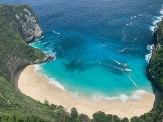 Aerial view of tropical mountain beach cove 