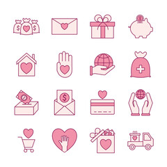 line and fill style collection of icons design of Charity and donation theme Vector illustration