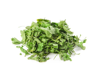 Heap of dry parsley on white background