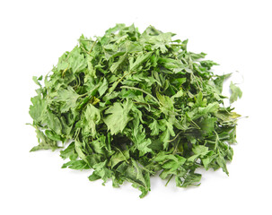 Fototapeta premium Heap of dry parsley on white background