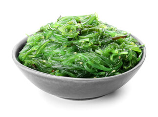 Bowl with tasty seaweed salad on white background © Pixel-Shot