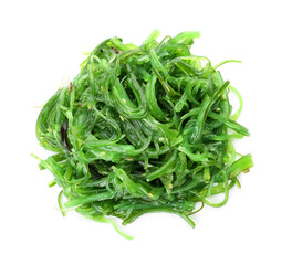 Tasty seaweed salad on white background