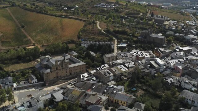 Villafranca del Bierzo, village in El Camino de Santiago. Leon Galicia,Spain. Aerial Drone Footage