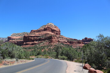 Scenic drive through massive sandstone buttes in red rock state park, Sedona Arizona