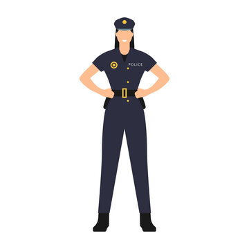 Mujer policía. Seguridad y protección para la ciudad o país. Profesional. Ilustración vectorial estilo plano.
