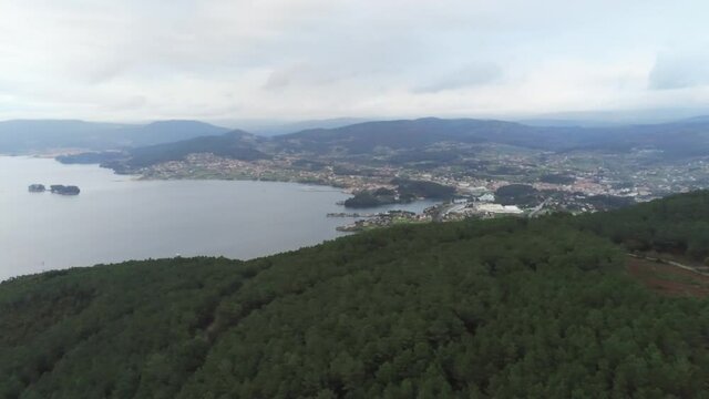 Vigo. Panoramic view of Ria of Vigo. Pontevedra. Galicia,Spain. Aerial Drone Footage