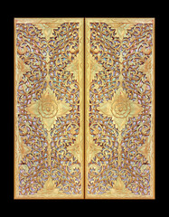 Pattern of wood carved for decoration isolated on black background