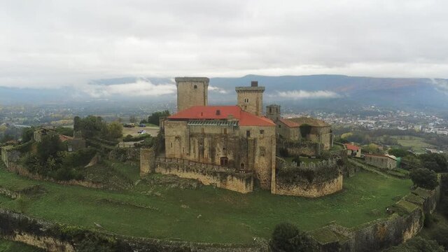 Castle of Verin,village of Ourense. Galicia,Spain. Aerial Drone Footage