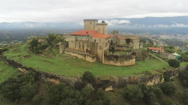 Castle of Verin,village of Ourense. Galicia,Spain. Aerial Drone Footage