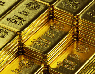 stack of  shiny gold bars  3d illustration
