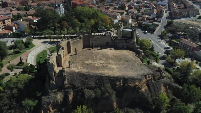 Castle of Valencia de Don Juan,historical village in Leon,Spain.Aerial Drone Footage