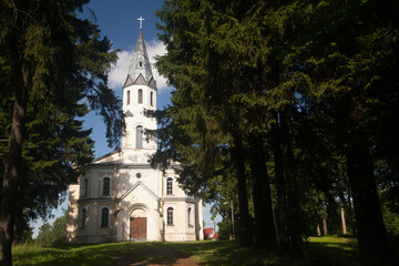 Naklejka premium Old Lutheran village church in the forest
