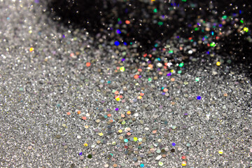Black and silver glitter and sequins background