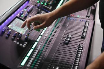 working with modern digital sound mixing console