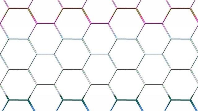 Multicolored hexagon lines, colorful light flowing on the surface of the hexagon lines