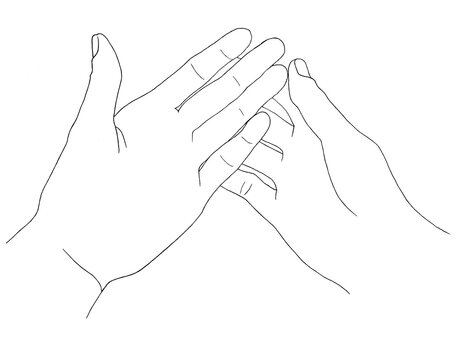 Outstretched hands copy space for text, picture. Creative hand-drawn black marker line art object for business, advertising