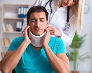 Disabled man in wheel chair visiting woman doctor