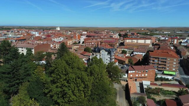Valencia de Don Juan, historical village with castle in Leon,Spain.Aerial Drone Footage