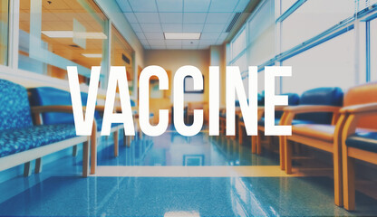 Vaccine theme with a medical office reception waiting room background