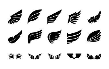 Fototapeta na wymiar icon set of wings and falcon wings, silhouette style