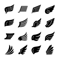 falcon wings and wings icon set, silhouette style