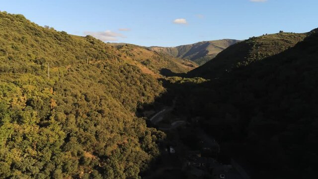 Camino de Santiago.Mountains Landscape in El Bierzo,Leon. Spain.Aerial Drone Footage.