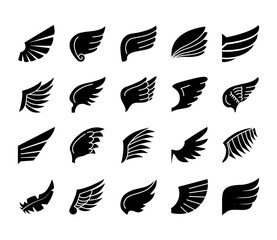 icon set of wings and tribal wings, silhouette style