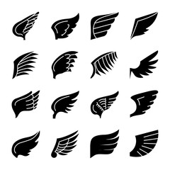 icon set of wings and birds wings, silhouette style
