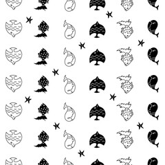 Vector black and white vertical fish seamless pattern background