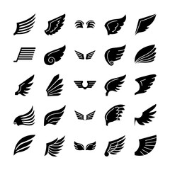 icon set of wings and falcon wings, silhouette style