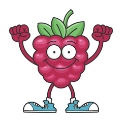 smiling raspberry fruit cartoon character isolated