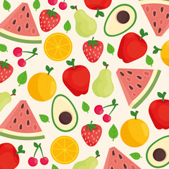 background of mixed fruits and avocado vector illustration design