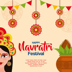 happy navratri celebration poster with maa durga vector illustration design