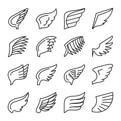 icon set of wings and birds wings, line style