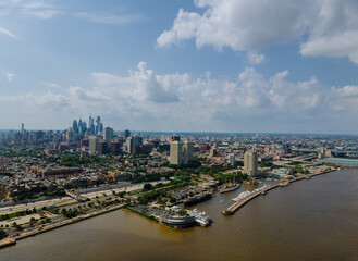 Fototapeta na wymiar Aerial view over the Philadelphia downtown skyline with PA USA