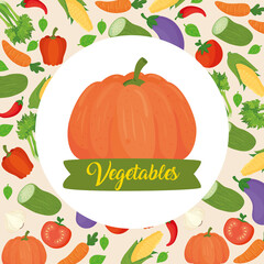 banner with pumpkin in background of vegetables vector illustration design