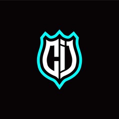 Initial C I letter with shield style logo template vector