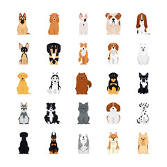 cartoon golden retriver and dogs icon set, flat style