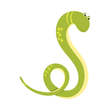 Cute cartoon snake. Flat vector illustration isolated on white background. Element for design.