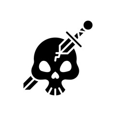 death skull head with sword crossed silhouette style icon