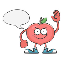 smiling peach fruit cartoon character