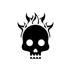 death skull head on fire silhouette style