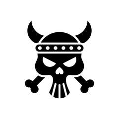 death skull head with bones crossed and horned silhouette style icon