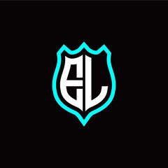 Initial E L letter with shield style logo template vector